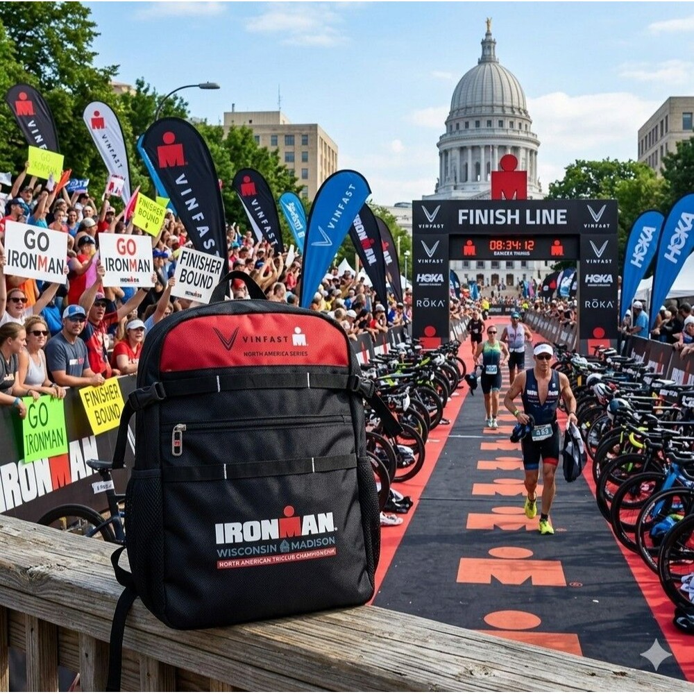Ironman Triathlon 2023 Vinfast North America Series 20” in Black Red Backpack